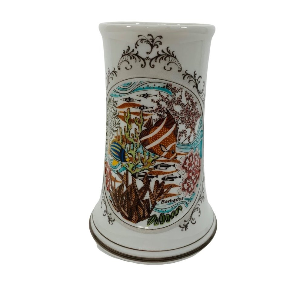 Vintage Caribbean Barbados Marine Life Porcelain Mug Angel Fish Sea Life Story